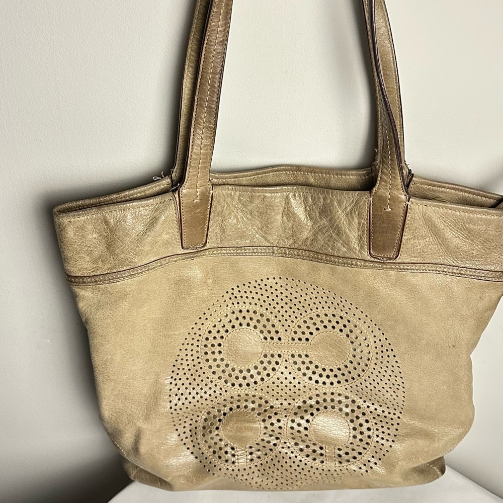 Coach Tan Tote Bag with Perforated Design